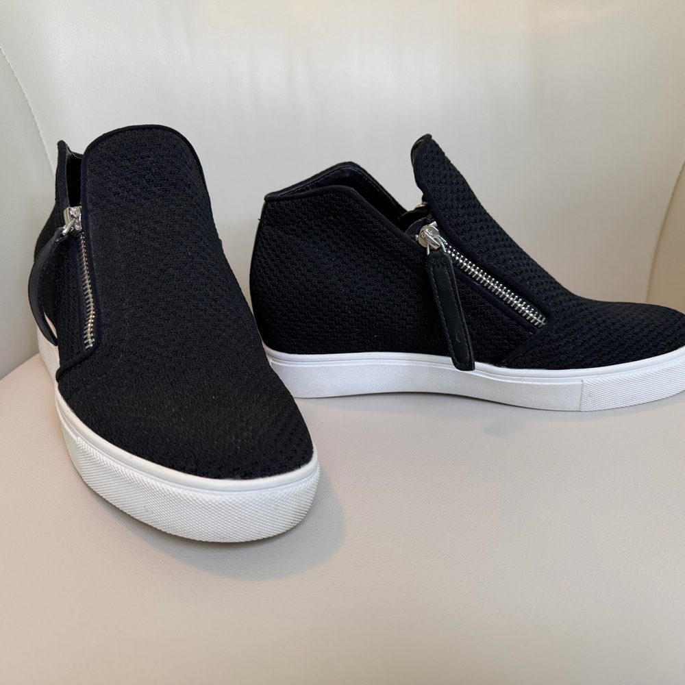 Steve Madden Black and White Hidden Wedge Sneakers